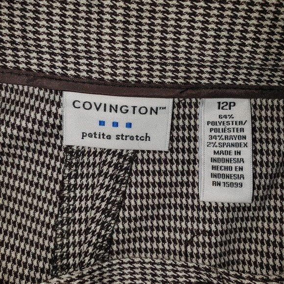 COVINGTON Brown White Houndstooth Slacks Pants Trousers Size 12P Short NEW - Picture 4 of 7